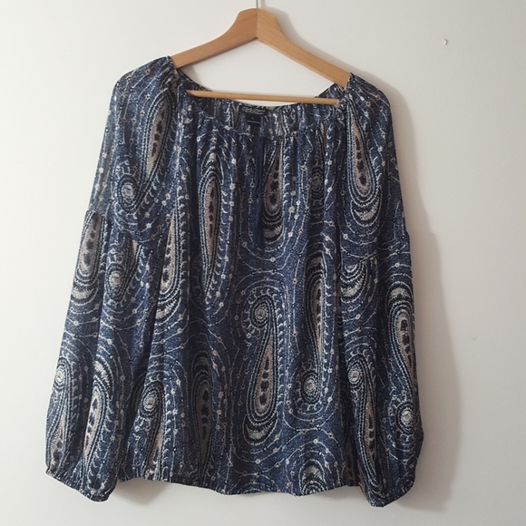 Lucky Brand sheer top size large Blue And Brown Paisley - Picture 3 of 8
